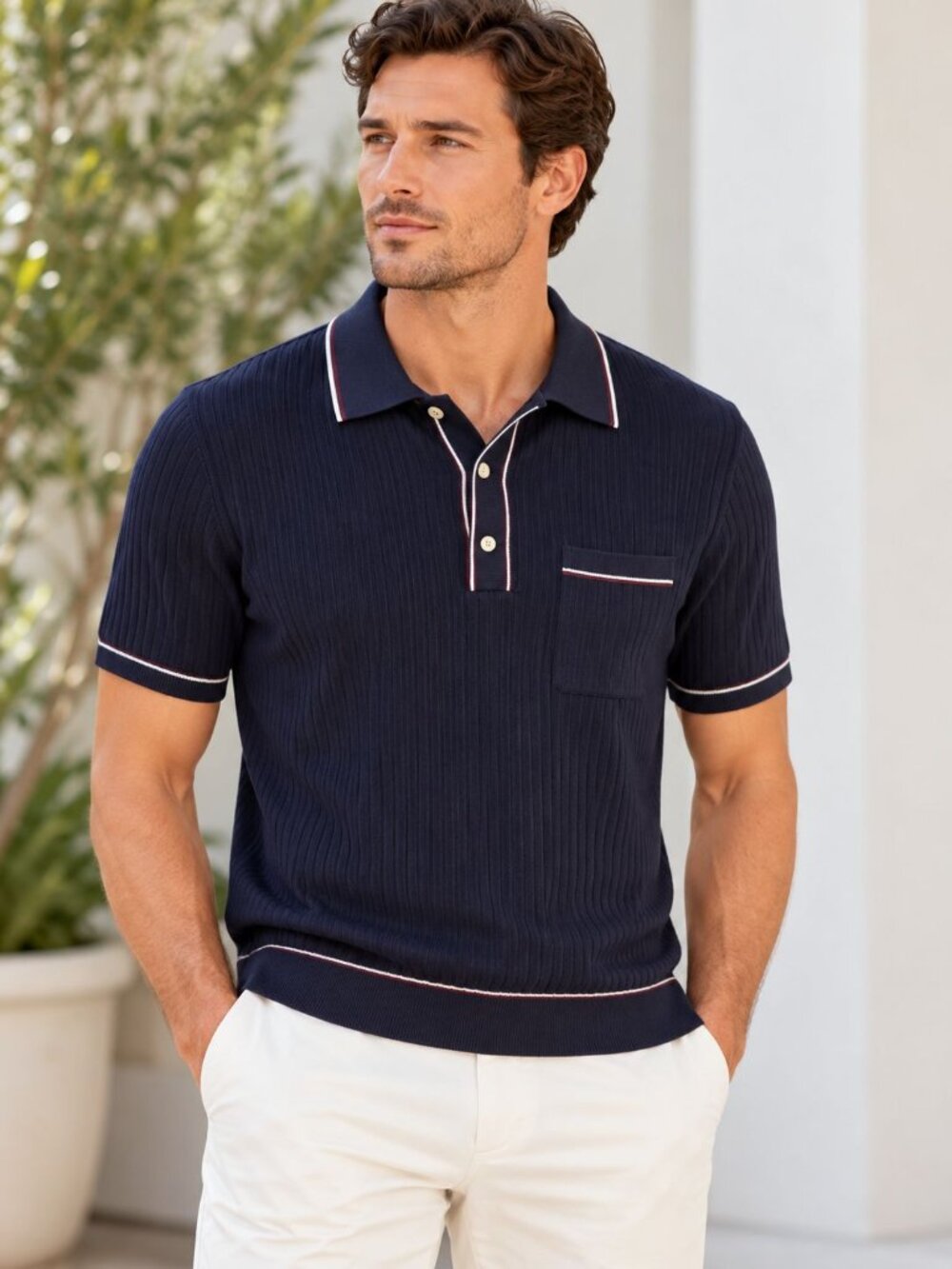 Todd Snyder Men's Navy Ribbed Knit Polo S Contrast Trim Quiet Luxury Casual